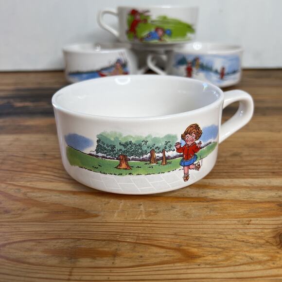 VTG Campbell’s Kids Soup Mugs – Set of 4 Boating Skiing Baseball Hopscotch Cups - Picture 5 of 13